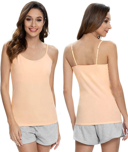Air Curvey Womens Camisole with Shelf Bra Cotton Undershirts Adjustable Strap Camis Spaghetti Strap Tank Tops 2-3 Pack S-XXL