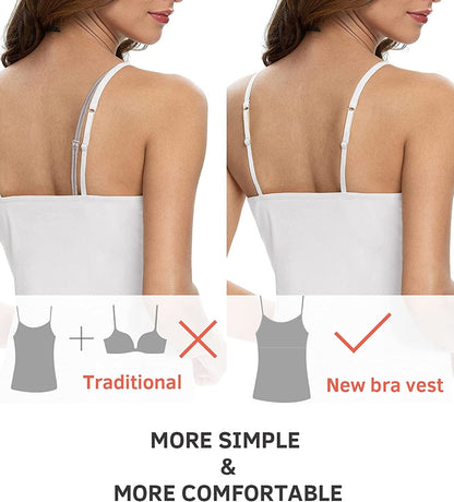 Air Curvey Womens Camisole with Shelf Bra Cotton Undershirts Adjustable Strap Camis Spaghetti Strap Tank Tops 2-3 Pack S-XXL