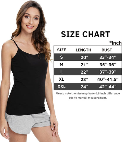 Air Curvey Womens Camisole with Shelf Bra Cotton Undershirts Adjustable Strap Camis Spaghetti Strap Tank Tops 2-3 Pack S-XXL