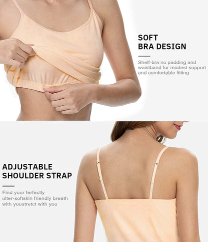 Air Curvey Womens Camisole with Shelf Bra Cotton Undershirts Adjustable Strap Camis Spaghetti Strap Tank Tops 2-3 Pack S-XXL