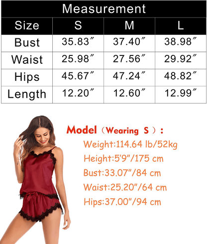 AIRPJ Satin Pajamas Set Silk Sleepwear Cami Nightwear Sexy Lingerie PJ S-XXL Apparel & Accessories > Clothing > Sleepwear & Loungewear Kylie Max   