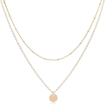 Aisansty Dainty Layered Choker Necklaces Handmade Coin Tube Star Pearl Pendant Multilayer Adjustable Layering Chain Gold Plated Necklaces Set for Women Girls Gold-Coin necklace