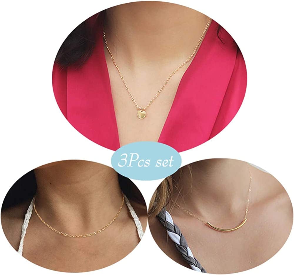 Aisansty Dainty Layered Choker Necklaces Handmade Coin Tube Star Pearl Pendant Multilayer Adjustable Layering Chain Gold Plated Necklaces Set for Women Girls