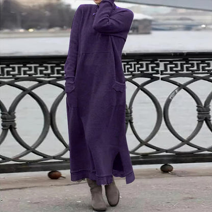 Akivide Women'S Fleece Pullover Sweatshirt Dress Casual Loose Crewneck Long Sleeve Maxi Dresses with Pockets