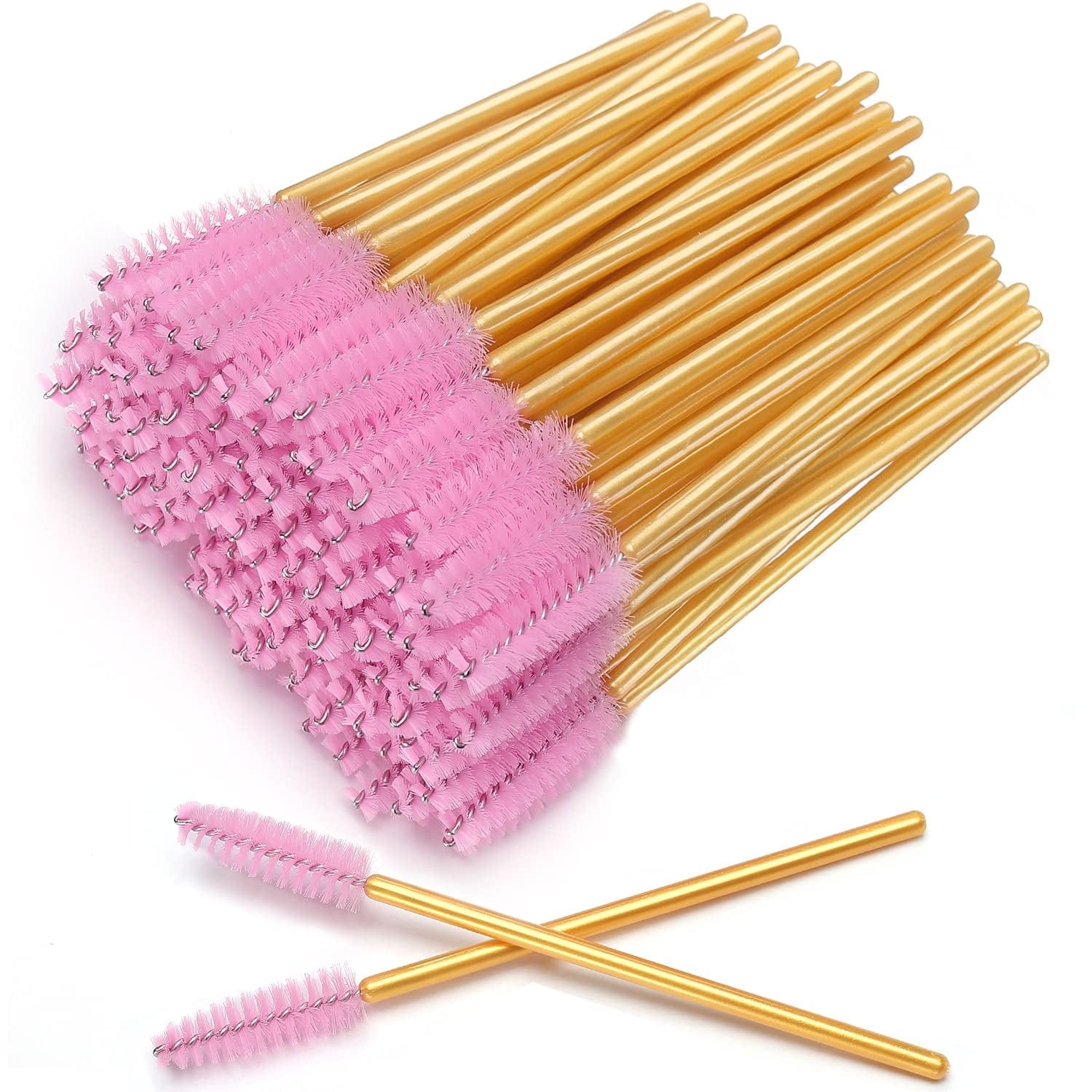 Akstore 200 PCS Disposable Eyelash Brushes Mascara Wands Eye Lash Eyebrow Applicator Cosmetic Makeup Brush Tool Kits (White-Pink) Health & Beauty > Personal Care > Cosmetics > Cosmetic Tools > Makeup Tools Akstore Gold Pink  