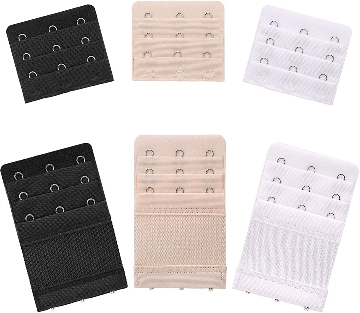 Akstore 6 Pieces Women'S Soft Comfortable Elastic Bra Extenders Bra Extension Strap 3 Hook 3 Row Lady'S Bra Extender Bra Band Multicolors+noelastic