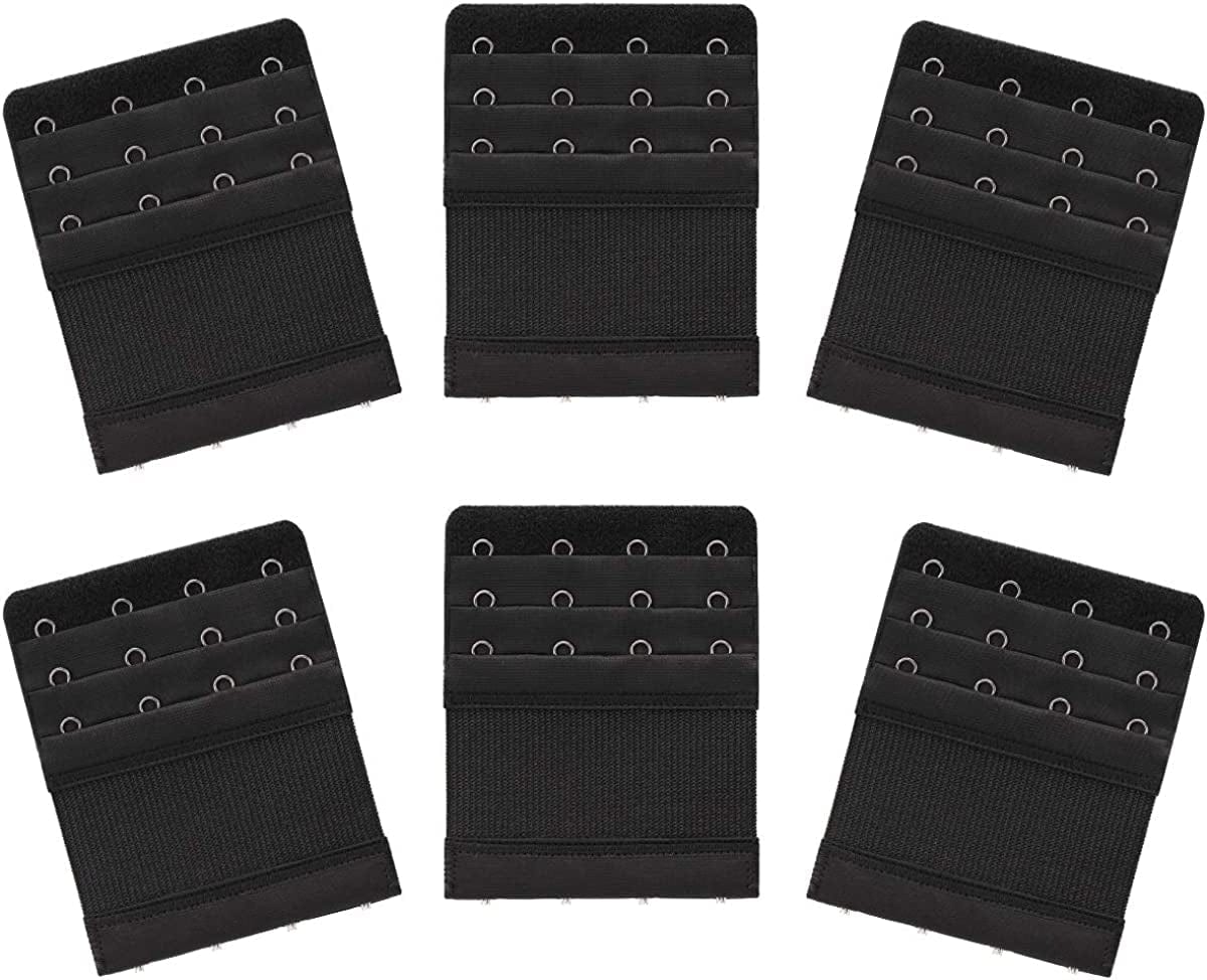 Akstore 6 Pieces Women'S Soft Comfortable Elastic Bra Extenders Bra Extension Strap 4 Hook 3 Row Lady'S Bra Extender Bra Band Black