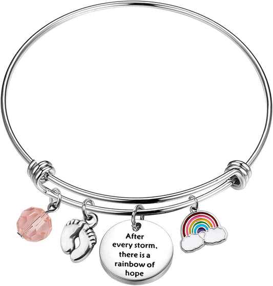 AKTAP Mommy of Rainbow Baby Gift Pregnancy Bracelet after Every Storm There Is a Rainbow of Hope Feet Charm Bracelet Baby Loss Mom Miscarriage Jewelry Apparel & Accessories > Jewelry > Bracelets AKTAP   