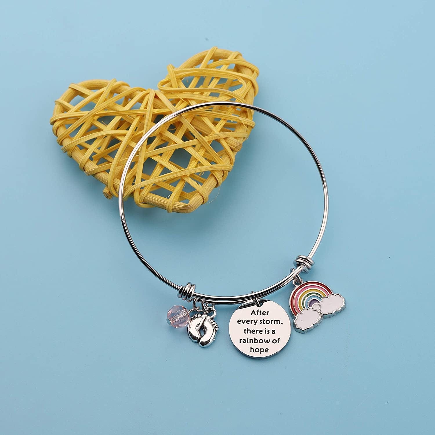 AKTAP Mommy of Rainbow Baby Gift Pregnancy Bracelet after Every Storm There Is a Rainbow of Hope Feet Charm Bracelet Baby Loss Mom Miscarriage Jewelry Apparel & Accessories > Jewelry > Bracelets AKTAP   