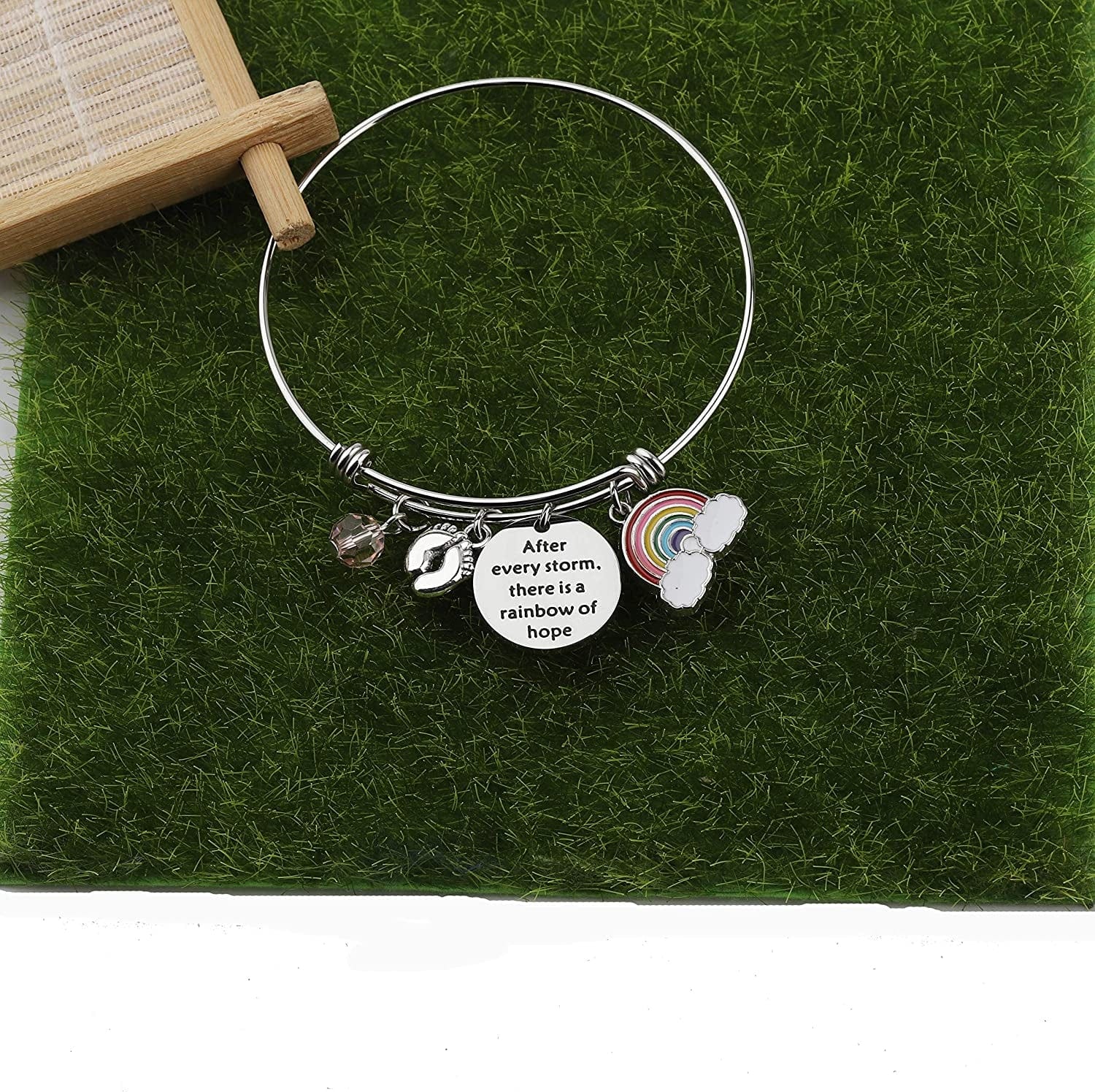 AKTAP Mommy of Rainbow Baby Gift Pregnancy Bracelet after Every Storm There Is a Rainbow of Hope Feet Charm Bracelet Baby Loss Mom Miscarriage Jewelry Apparel & Accessories > Jewelry > Bracelets AKTAP   