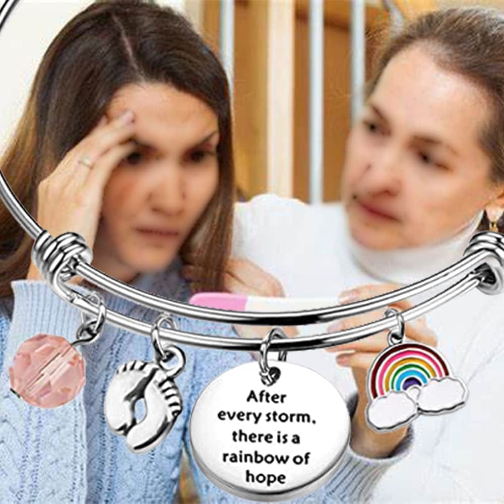 AKTAP Mommy of Rainbow Baby Gift Pregnancy Bracelet after Every Storm There Is a Rainbow of Hope Feet Charm Bracelet Baby Loss Mom Miscarriage Jewelry Apparel & Accessories > Jewelry > Bracelets AKTAP   