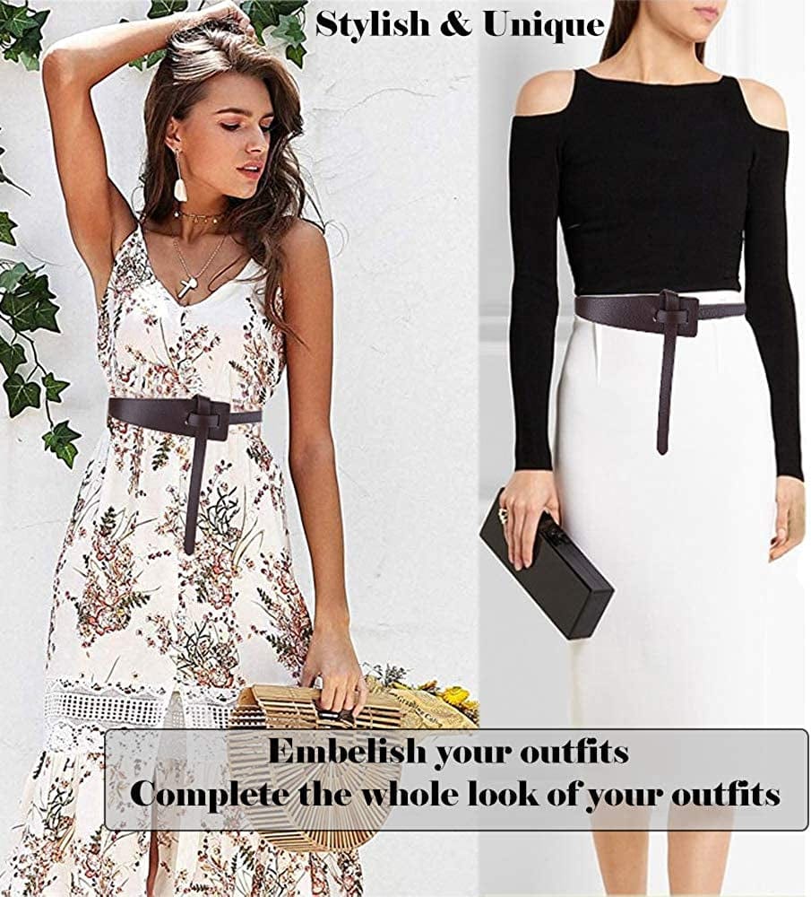 ALAIX Women'S Leather Belt Dress Belt for Jeans Jumpsuit Coat Fashion Tie a Knot Genuine Leather Waist Belt Apparel & Accessories > Clothing Accessories > Belts ALAIX   