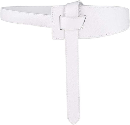 ALAIX Women'S Leather Belt Dress Belt for Jeans Jumpsuit Coat Fashion Tie a Knot Genuine Leather Waist Belt Apparel & Accessories > Clothing Accessories > Belts ALAIX White Waist Size up to 34 inches 