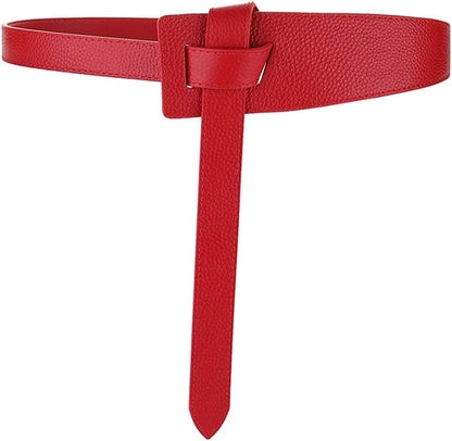 ALAIX Women'S Leather Belt Dress Belt for Jeans Jumpsuit Coat Fashion Tie a Knot Genuine Leather Waist Belt Apparel & Accessories > Clothing Accessories > Belts ALAIX Red Waist Size up to 34 inches 