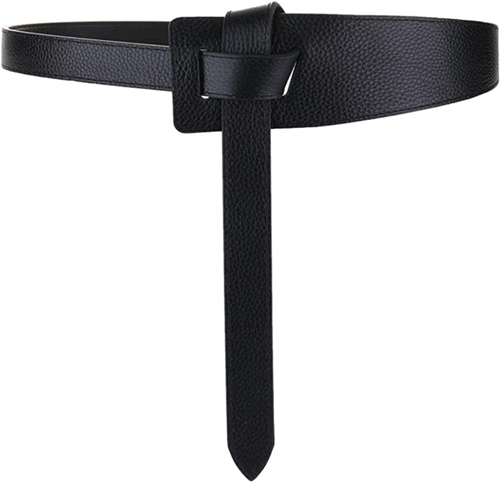 ALAIX Women'S Leather Belt Dress Belt for Jeans Jumpsuit Coat Fashion Tie a Knot Genuine Leather Waist Belt Apparel & Accessories > Clothing Accessories > Belts ALAIX Black Waist Size up to 34 inches 