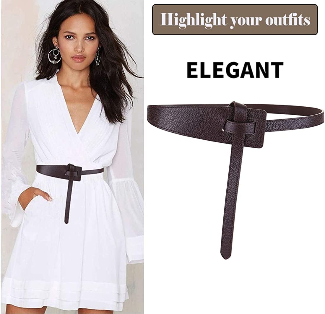 ALAIX Women'S Leather Belt Dress Belt for Jeans Jumpsuit Coat Fashion Tie a Knot Genuine Leather Waist Belt Apparel & Accessories > Clothing Accessories > Belts ALAIX   