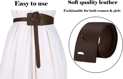 ALAIX Women'S Leather Belt Dress Belt for Jeans Jumpsuit Coat Fashion Tie a Knot Genuine Leather Waist Belt Apparel & Accessories > Clothing Accessories > Belts ALAIX   