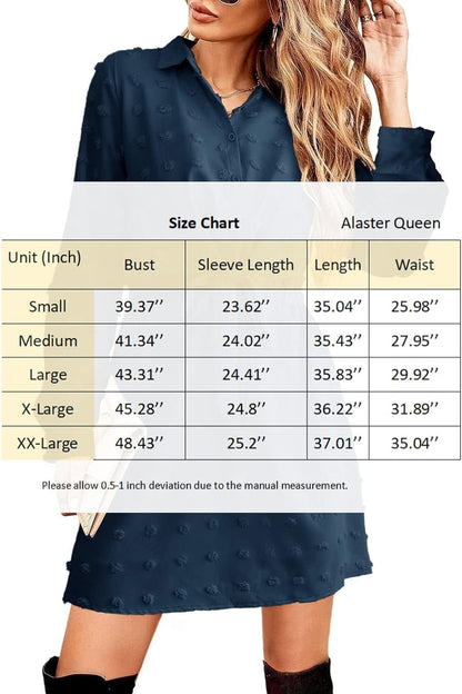 Alaster Women'S Casual Shirt Dresses Long Sleeve Fall Mini Dress Swiss Dot Blouse Work Dresses for Women