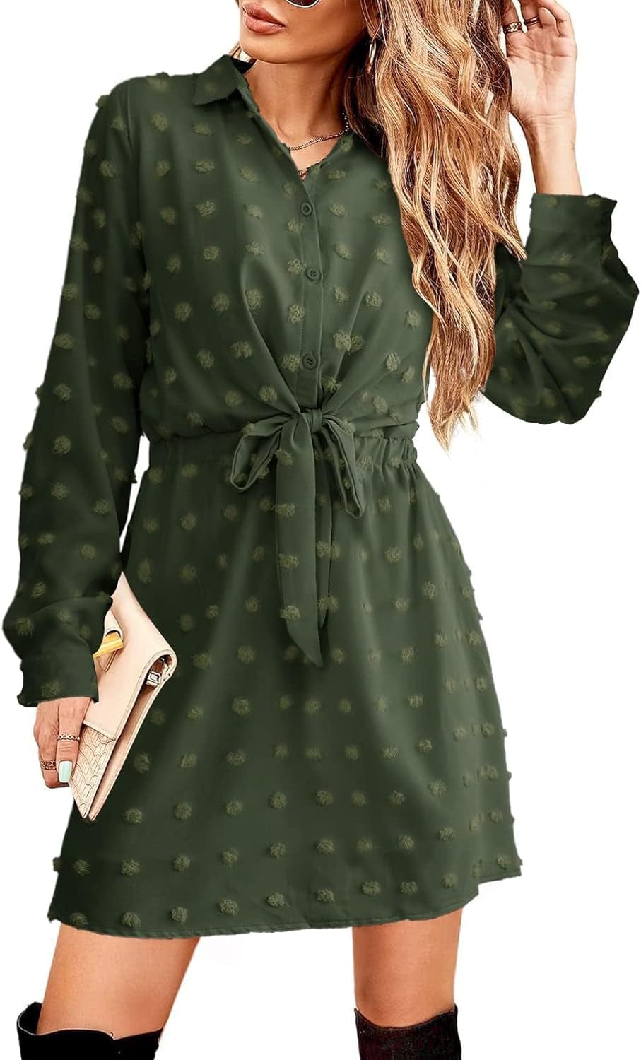 Alaster Women'S Casual Shirt Dresses Long Sleeve Fall Mini Dress Swiss Dot Blouse Work Dresses for Women