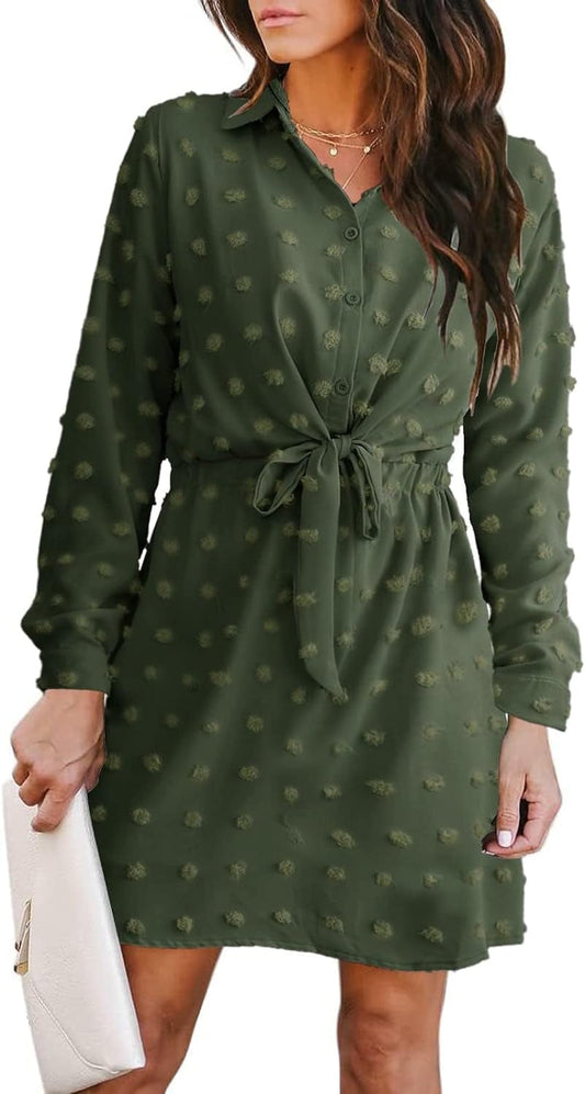 Alaster Women'S Casual Shirt Dresses Long Sleeve Fall Mini Dress Swiss Dot Blouse Work Dresses for Women