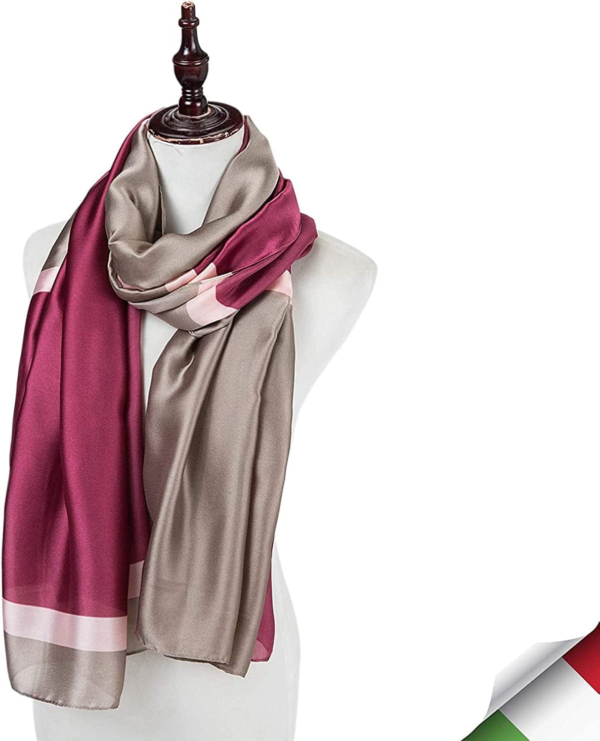 ALBERTO CABALE Silk Scarf Women Anti-Allergy Fashion Elegant Floral Shawl Gift for Ladies (Burgundy Pink), One Size Apparel & Accessories > Clothing Accessories > Scarves & Shawls Generic   