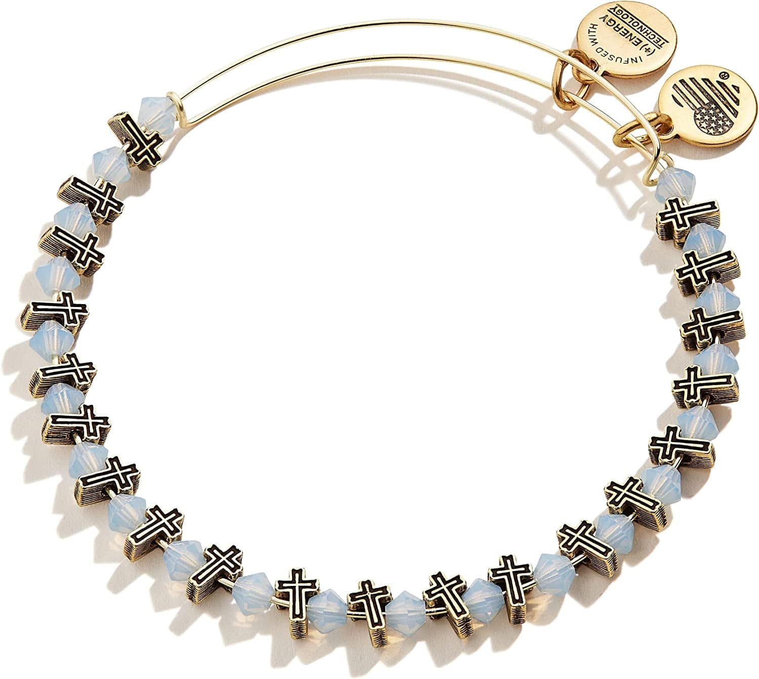Alex and Ani Accents Holiday Bow and Cross Beaded Expandable Bangle for Women, Rafaelian Finish, 2 to 3.5 In Apparel & Accessories > Jewelry > Bracelets Alex and Ani Rafaelian Gold Finish Cross 