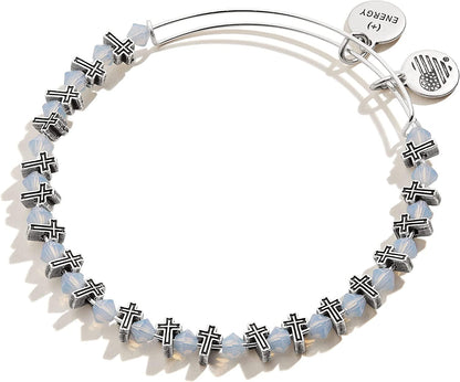 Alex and Ani Accents Holiday Bow and Cross Beaded Expandable Bangle for Women, Rafaelian Finish, 2 to 3.5 In Apparel & Accessories > Jewelry > Bracelets Alex and Ani Rafaelian Silver Finish Cross 