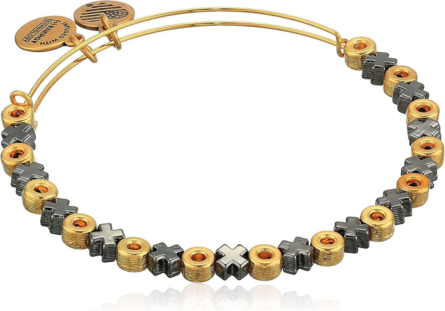 Alex and Ani Accents XO Hugs and Kisses Beaded Expandable Bangle for Women, 2 to 3.5 In Apparel & Accessories > Jewelry > Bracelets Alex and Ani Shiny Gold and Midnight Silver Finish  