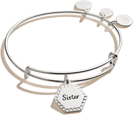 Alex and Ani Because I Love You Expandable Wire Bangle Bracelet for Women, Meaningful Charms, 2 to 3.5 in Arts & Entertainment > Party & Celebration > Gift Giving Alex and Ani Shiny Antique Silver Finish Sister 