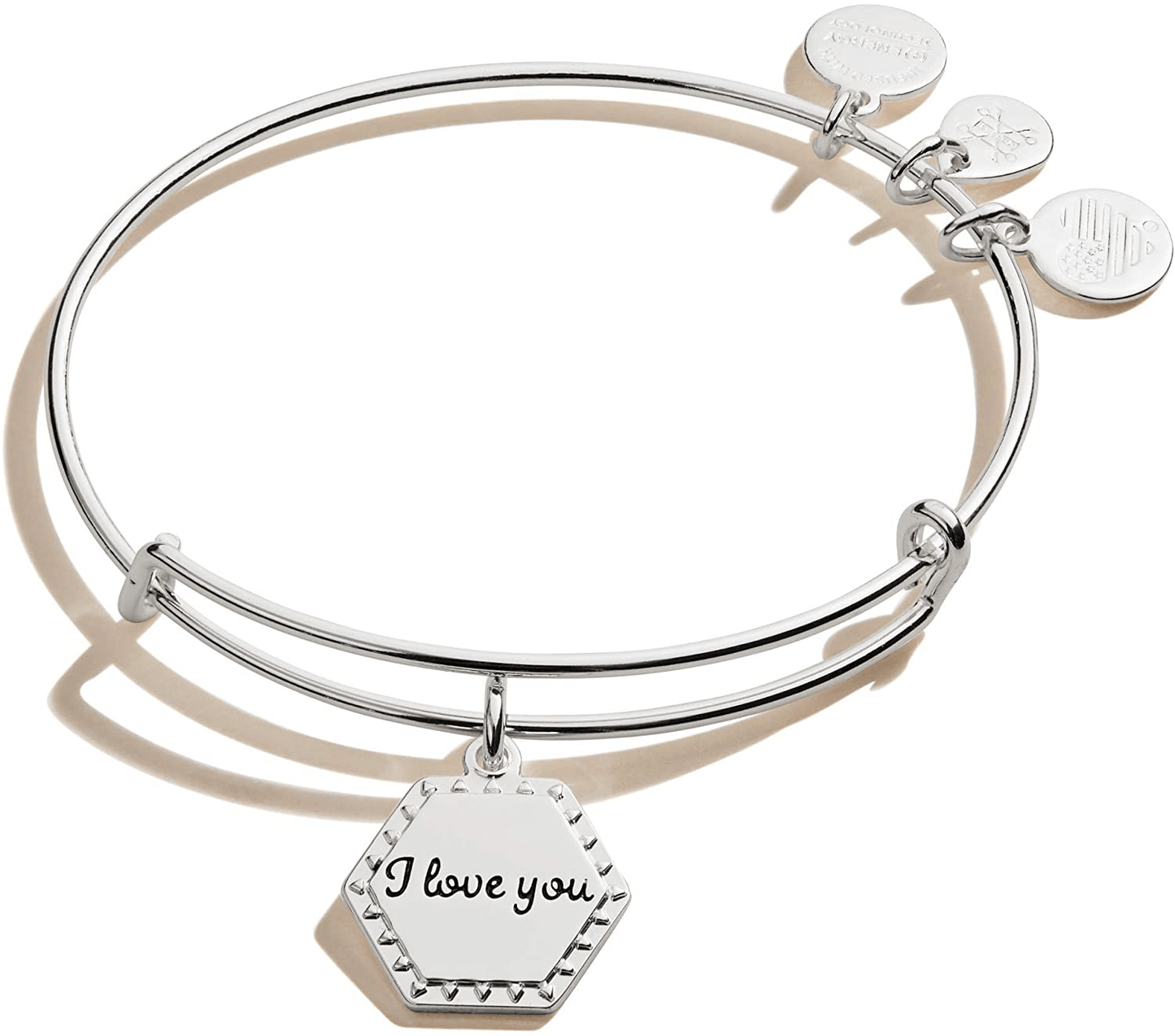 Alex and Ani Because I Love You Expandable Wire Bangle Bracelet for Women, Meaningful Charms, 2 to 3.5 in Arts & Entertainment > Party & Celebration > Gift Giving Alex and Ani Shiny Antique Silver Finish I Love You 