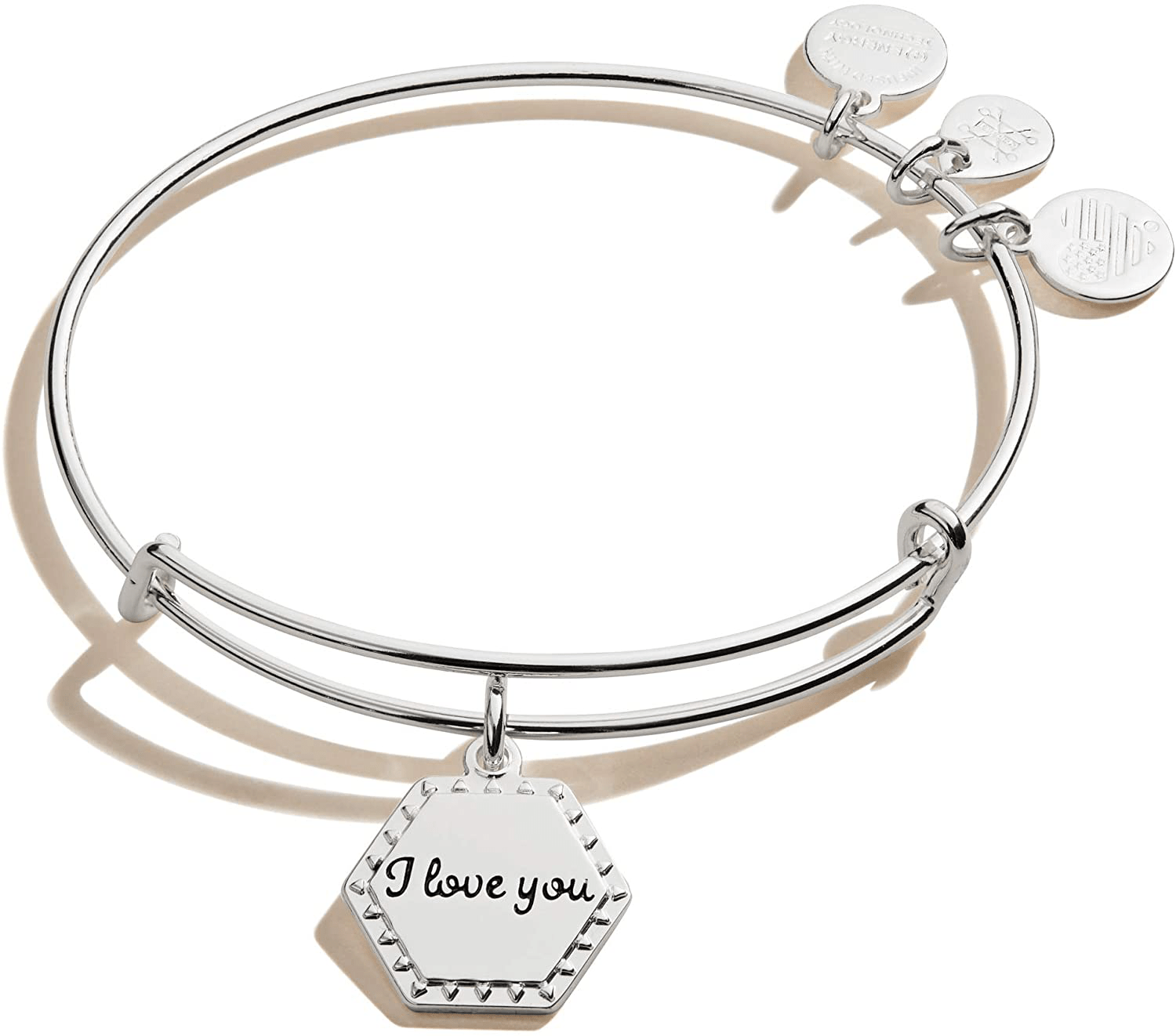 Alex and Ani Because I Love You Expandable Wire Bangle Bracelet for Women, Meaningful Charms, 2 to 3.5 in Arts & Entertainment > Party & Celebration > Gift Giving Alex and Ani Shiny Antique Silver Finish I Love You 