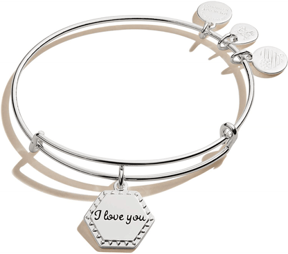 Alex and Ani Because I Love You Expandable Wire Bangle Bracelet for Women, Meaningful Charms, 2 to 3.5 in Arts & Entertainment > Party & Celebration > Gift Giving Alex and Ani Shiny Antique Silver Finish I Love You 