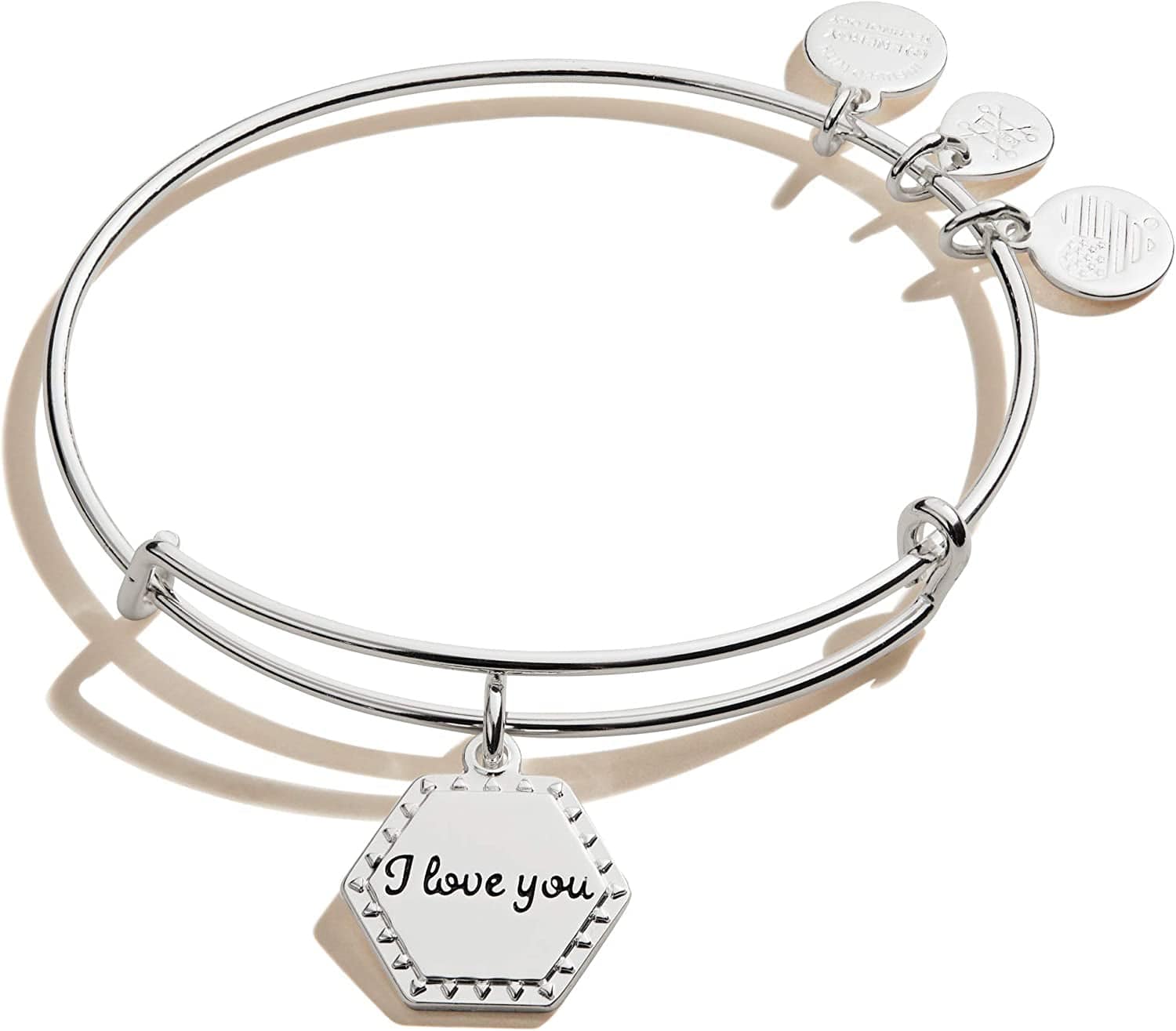 Alex and Ani Because I Love You Expandable Wire Bangle Bracelet for Women, Meaningful Charms, 2 to 3.5 In Apparel & Accessories > Jewelry > Bracelets Alex and Ani Shiny Antique Silver Finish I Love You 