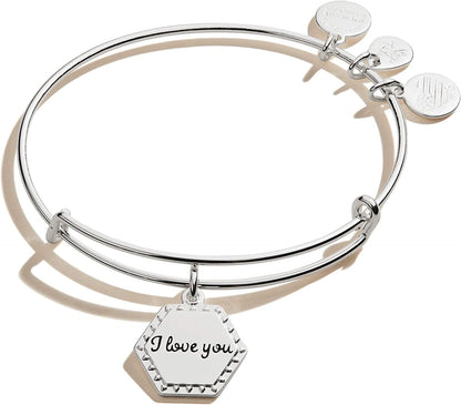 Alex and Ani Because I Love You Expandable Wire Bangle Bracelet for Women, Meaningful Charms, 2 to 3.5 In Apparel & Accessories > Jewelry > Bracelets Alex and Ani Shiny Antique Silver Finish I Love You 