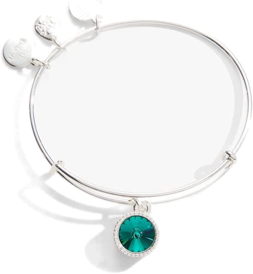 Alex and Ani Birthstones Expandable Bangle for Women, Birthday Crystal Charms, Shiny Finish, 2 to 3.5 In Apparel & Accessories > Jewelry > Bracelets Alex and Ani Shiny Silver Finish May Green Emerald 