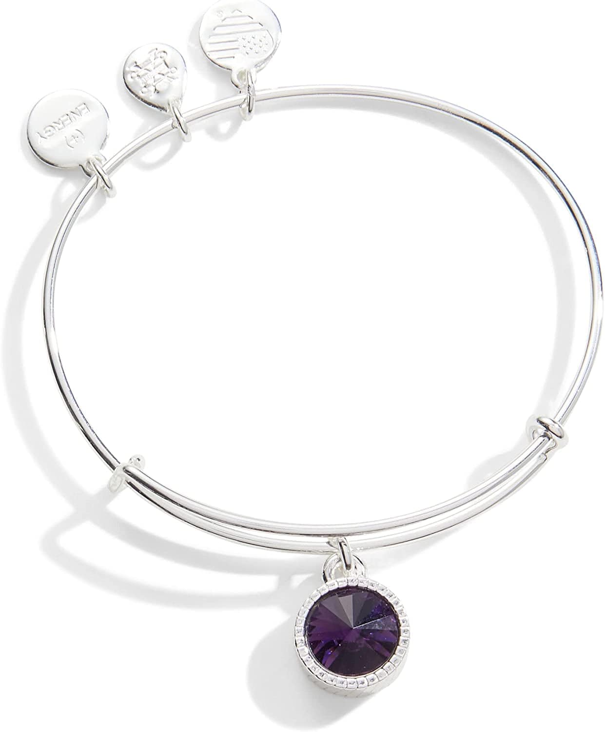Alex and Ani Birthstones Expandable Bangle for Women, Birthday Crystal Charms, Shiny Finish, 2 to 3.5 In Apparel & Accessories > Jewelry > Bracelets Alex and Ani Shiny Silver Finish February Amethyst Crystal 