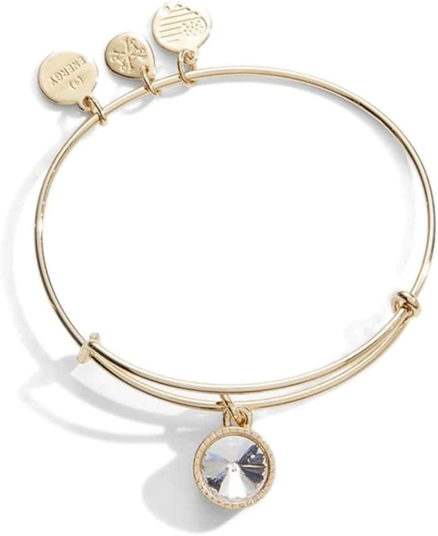 Alex and Ani Birthstones Expandable Bangle for Women, Birthday Crystal Charms, Shiny Finish, 2 to 3.5 In Apparel & Accessories > Jewelry > Bracelets Alex and Ani Shiny Gold Finish April Clear Crystal 