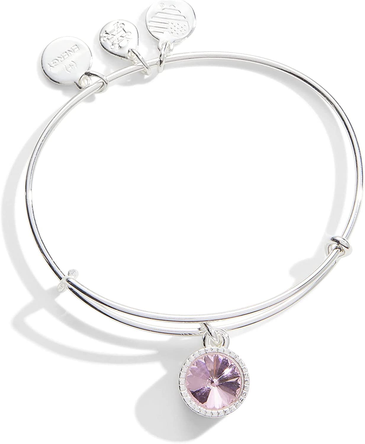 Alex and Ani Birthstones Expandable Bangle for Women, Birthday Crystal Charms, Shiny Finish, 2 to 3.5 In Apparel & Accessories > Jewelry > Bracelets Alex and Ani Shiny Silver Finish October Pink Rose Crystal 
