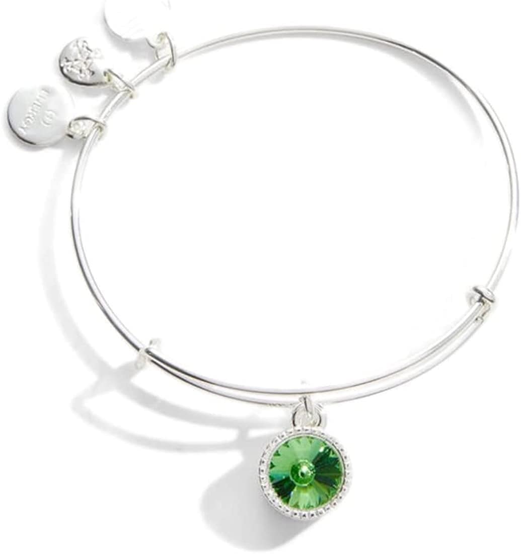 Alex and Ani Birthstones Expandable Bangle for Women, Birthday Crystal Charms, Shiny Finish, 2 to 3.5 In Apparel & Accessories > Jewelry > Bracelets Alex and Ani Shiny Silver Finish August Green Peridot Crystal 