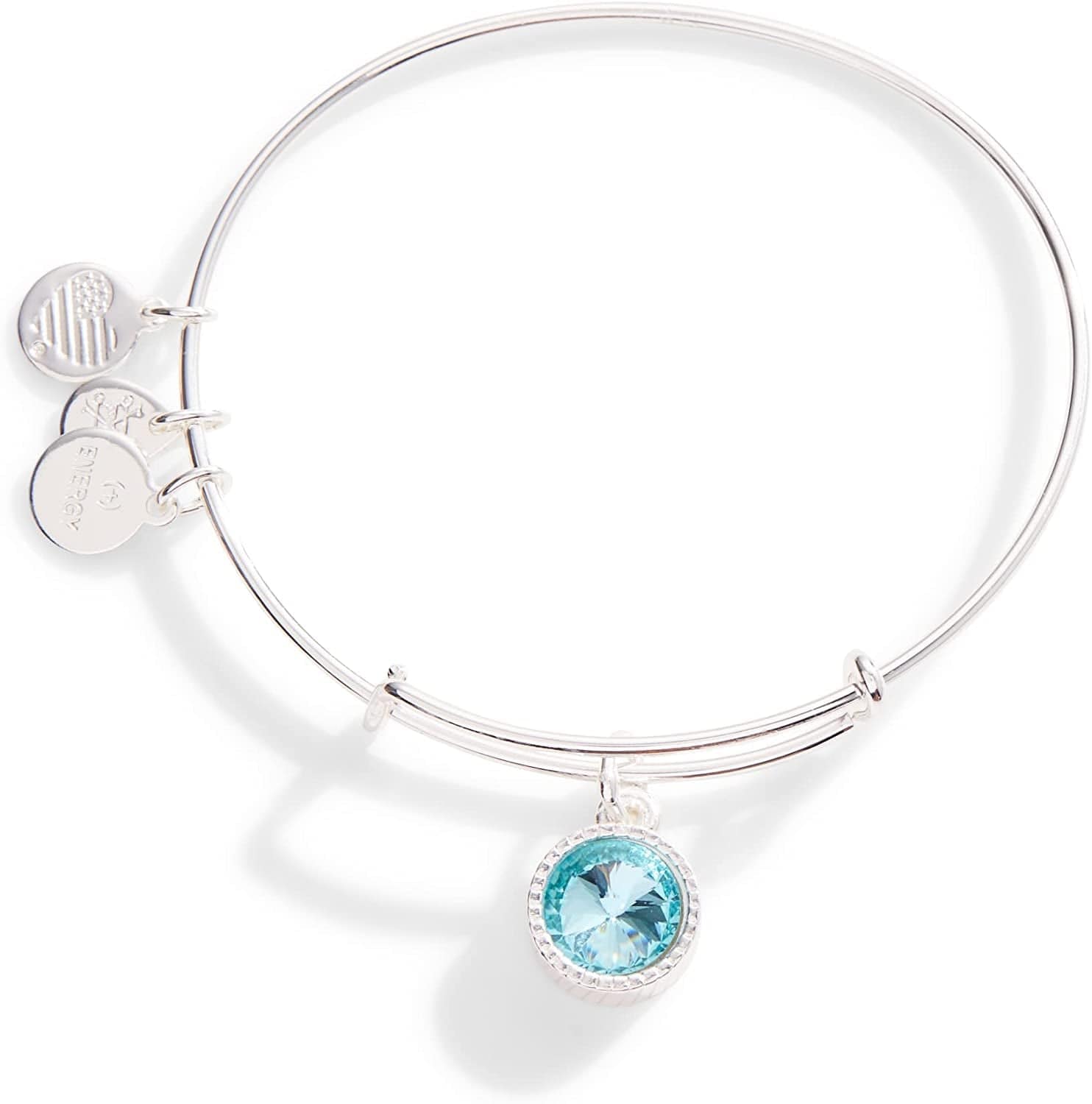 Alex and Ani Birthstones Expandable Bangle for Women, Birthday Crystal Charms, Shiny Finish, 2 to 3.5 In Apparel & Accessories > Jewelry > Bracelets Alex and Ani Shiny Silver Finish March Aquamarine Crystal 