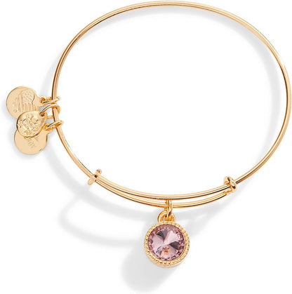 Alex and Ani Birthstones Expandable Bangle for Women, Birthday Crystal Charms, Shiny Finish, 2 to 3.5 In Apparel & Accessories > Jewelry > Bracelets Alex and Ani Shiny Gold Finish June Pink Light Amethyst Crystal 