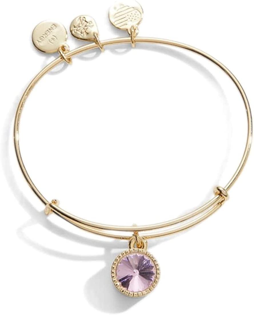 Alex and Ani Birthstones Expandable Bangle for Women, Birthday Crystal Charms, Shiny Finish, 2 to 3.5 In Apparel & Accessories > Jewelry > Bracelets Alex and Ani Shiny Gold Finish October Pink Rose Crystal 