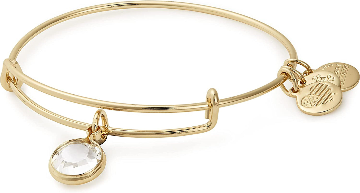 Alex and Ani Birthstones Expandable Bangle for Women, Crystal Charm for Every Month, Shiny Finish, 2 to 3.5 In Apparel & Accessories > Jewelry > Bracelets Alex and Ani Shiny Gold Finish Clear Crystal 
