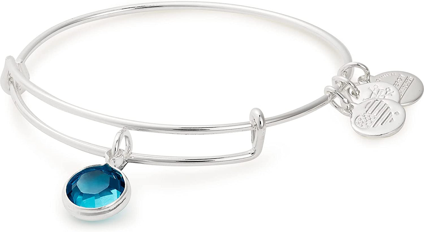 Alex and Ani Birthstones Expandable Bangle for Women, Crystal Charm for Every Month, Shiny Finish, 2 to 3.5 In Apparel & Accessories > Jewelry > Bracelets Alex and Ani Shiny Silver Finish Blue Zircon Crystal 