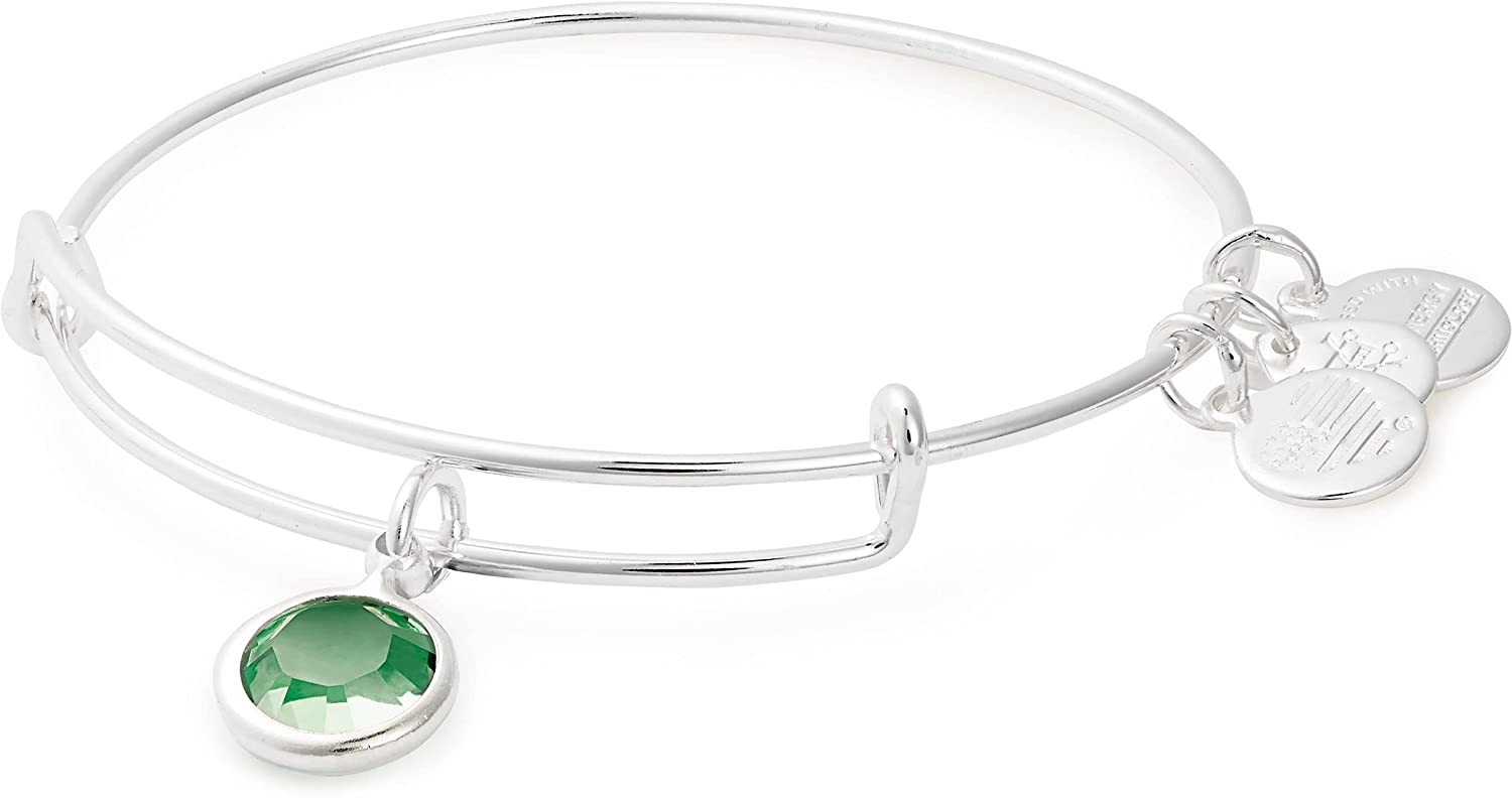 Alex and Ani Birthstones Expandable Bangle for Women, Crystal Charm for Every Month, Shiny Finish, 2 to 3.5 In Apparel & Accessories > Jewelry > Bracelets Alex and Ani Shiny Silver Finish Peridot Crystal 