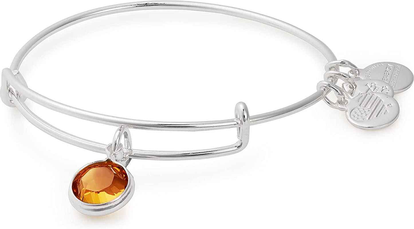 Alex and Ani Birthstones Expandable Bangle for Women, Crystal Charm for Every Month, Shiny Finish, 2 to 3.5 In Apparel & Accessories > Jewelry > Bracelets Alex and Ani Shiny Silver Finish Topaz Crystal 