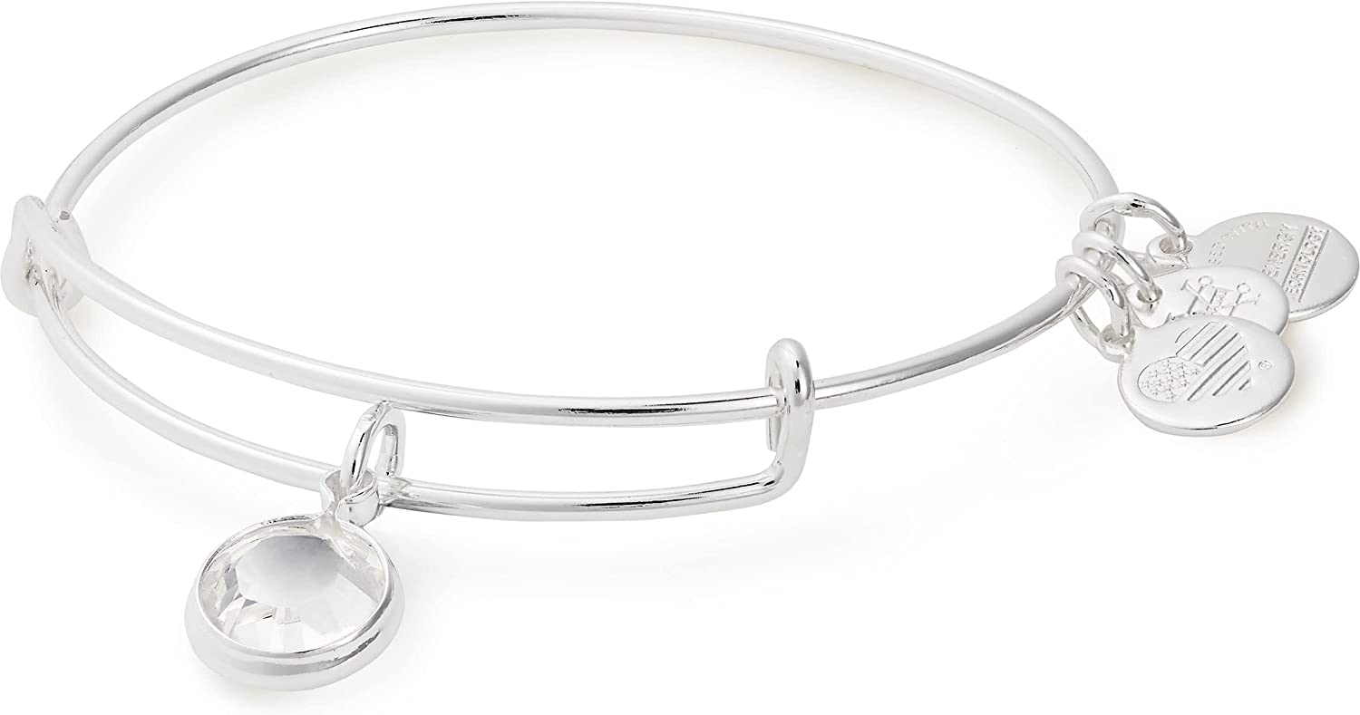 Alex and Ani Birthstones Expandable Bangle for Women, Crystal Charm for Every Month, Shiny Finish, 2 to 3.5 In Apparel & Accessories > Jewelry > Bracelets Alex and Ani Shiny Silver Finish Clear Crystal 