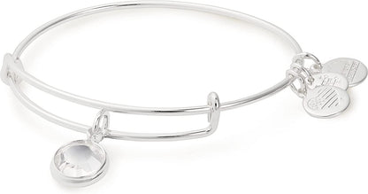 Alex and Ani Birthstones Expandable Bangle for Women, Crystal Charm for Every Month, Shiny Finish, 2 to 3.5 In Apparel & Accessories > Jewelry > Bracelets Alex and Ani Shiny Silver Finish Clear Crystal 