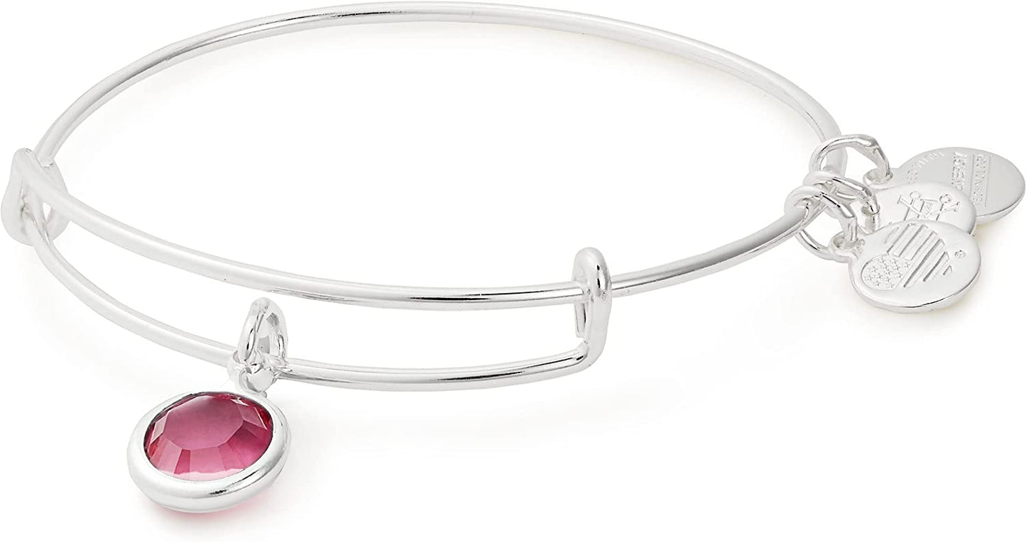 Alex and Ani Birthstones Expandable Bangle for Women, Crystal Charm for Every Month, Shiny Finish, 2 to 3.5 In Apparel & Accessories > Jewelry > Bracelets Alex and Ani Shiny Silver Finish Rose Crystal 