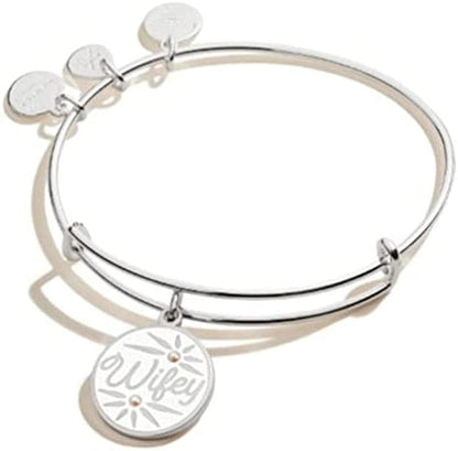Alex and Ani Bridal Expandable Bangle for Women, Wifey Charm, Shiny Silver Finish, 2 to 3.5 In, One Size (A20BRID06SS) Apparel & Accessories > Jewelry > Bracelets Alex and Ani   